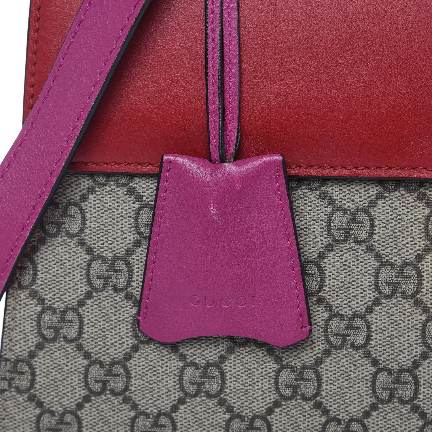 Gucci GG Supreme Monogram Calfskin Medium Padlock Top Handle Bag Beige Hibiscus Red New Rosette 16 of 22