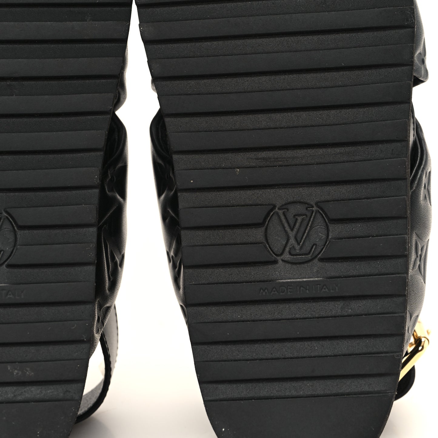 Lambskin Monogram Embossed Paseo Flat Comfort Sandals 36 Black