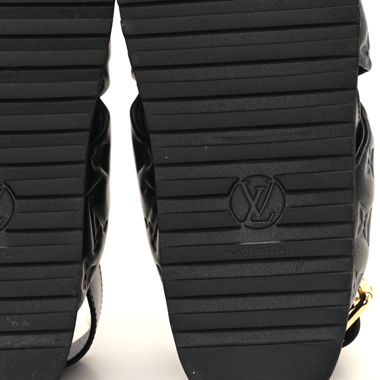 Louis Vuitton Lambskin Monogram Embossed Paseo Flat Comfort Sandals 36 Black 7 of 10