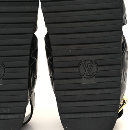 Louis Vuitton Lambskin Monogram Embossed Paseo Flat Comfort Sandals 36 Black 7 of 10