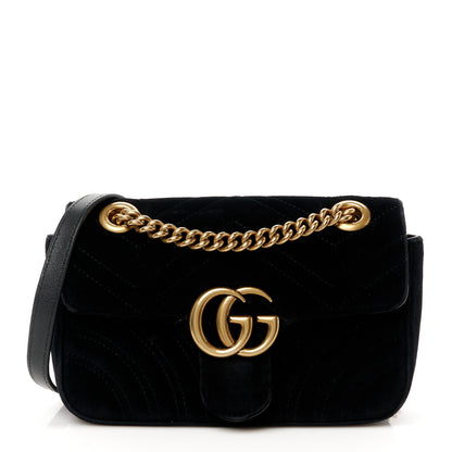 Gucci Velvet Matelasse Mini GG Marmont Shoulder Bag Black 1 of 11
