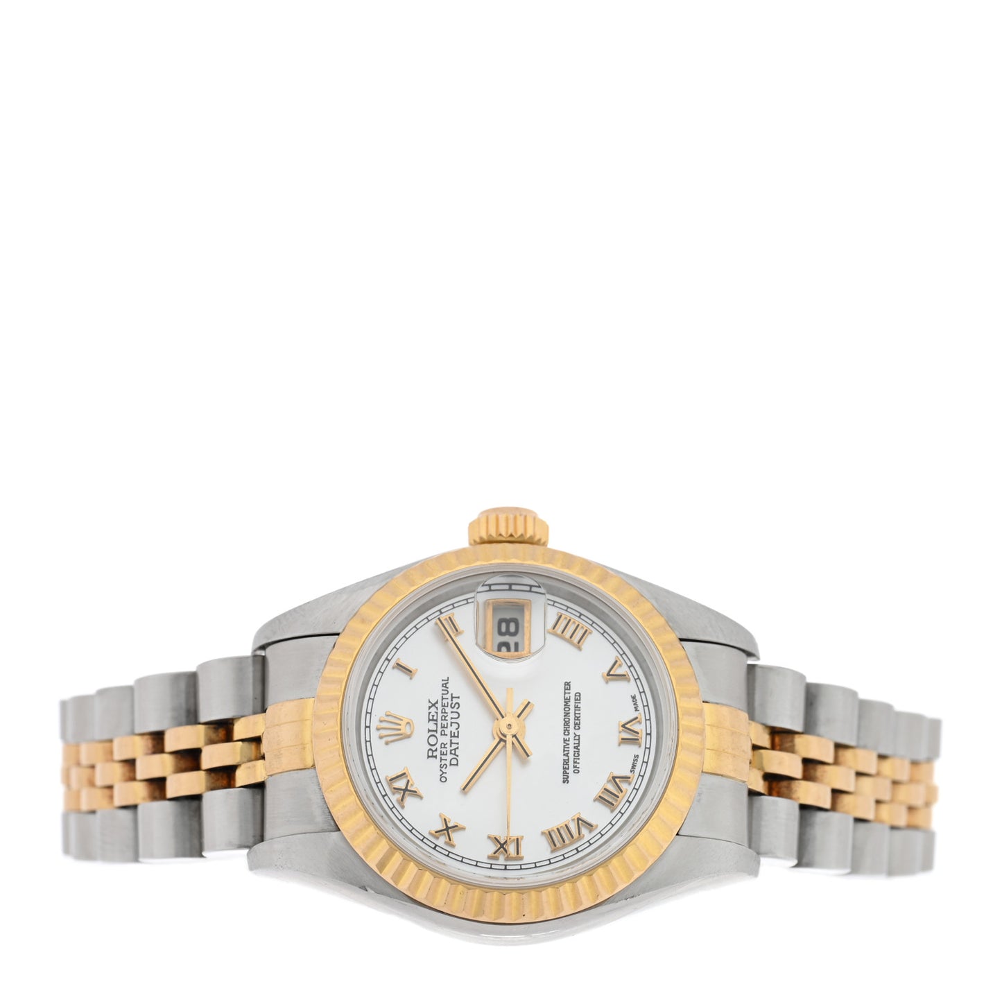 Stainless Steel 18K Yellow Gold 26mm Oyster Perpetual Datejust Watch White Roman 79173