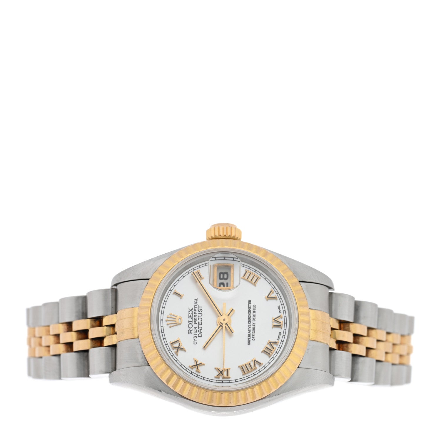 Rolex Stainless Steel 18K Yellow Gold 26mm Oyster Perpetual Datejust Watch White Roman 79173 2 of 4