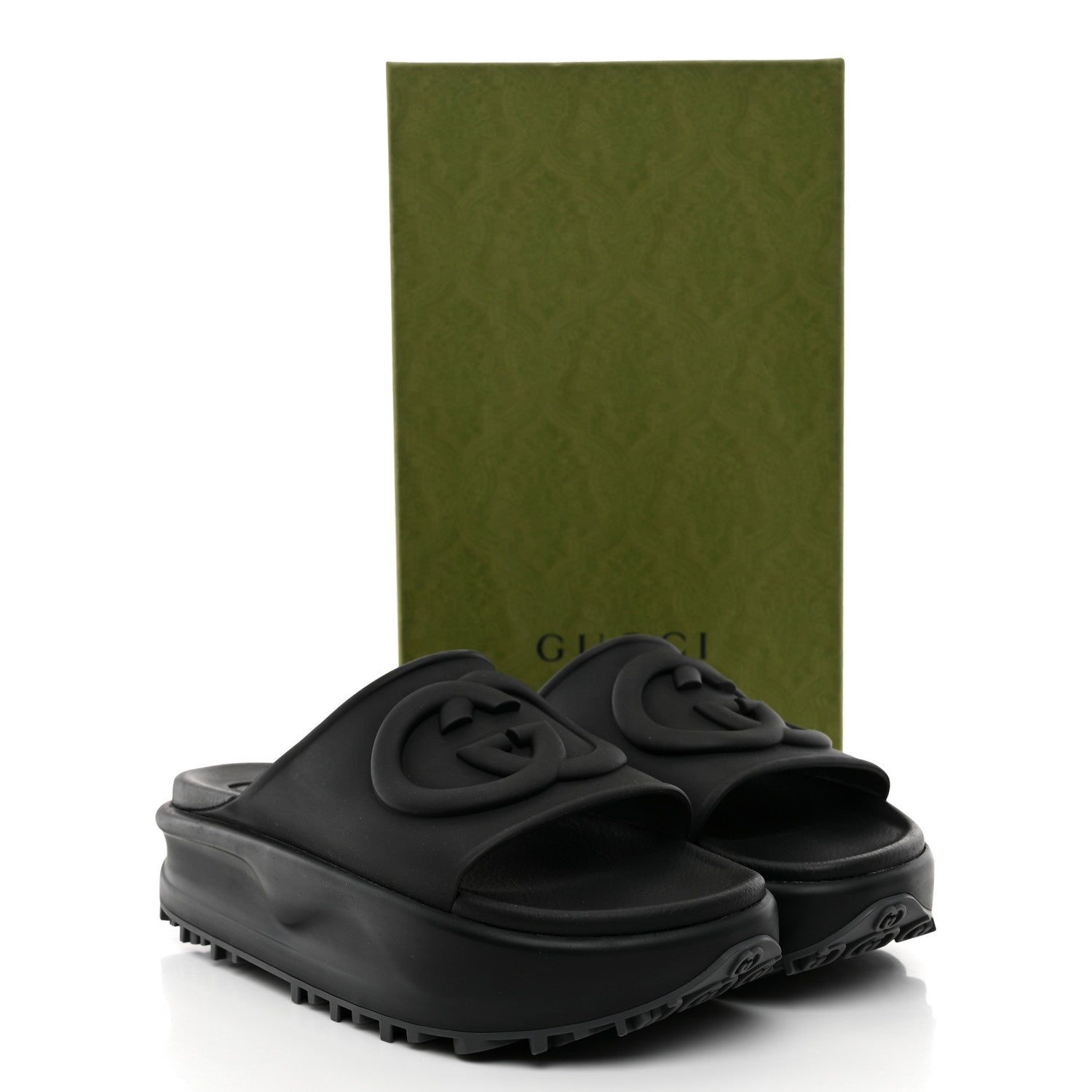Gucci Soft Rubber Womens Interlocking G Platform 42mm Slide Sandals 41 Black 10 of 10