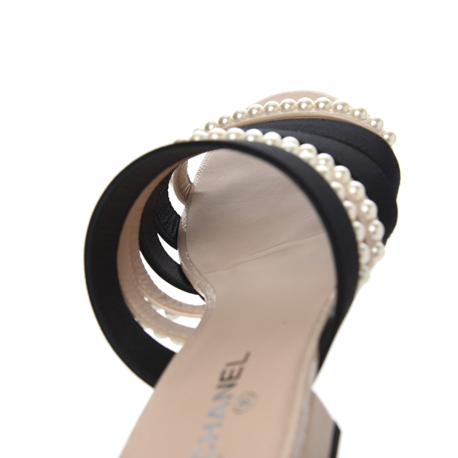 Chanel Patent Calfskin Grosgrain CC Pearl Mules 36 Beige Black 21 of 26