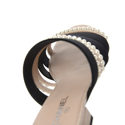 Chanel Patent Calfskin Grosgrain CC Pearl Mules 36 Beige Black 21 of 26