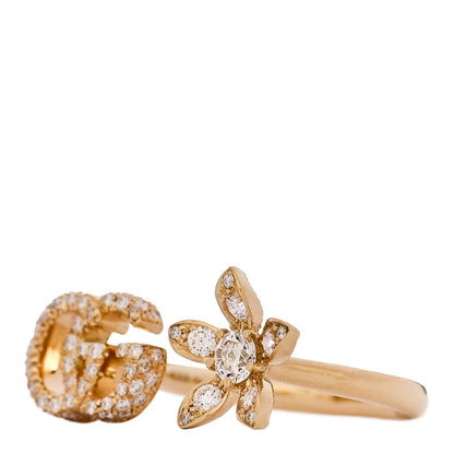 Gucci 18K Yellow Gold Diamond Flora Open Ring 51 5.75 3 of 5