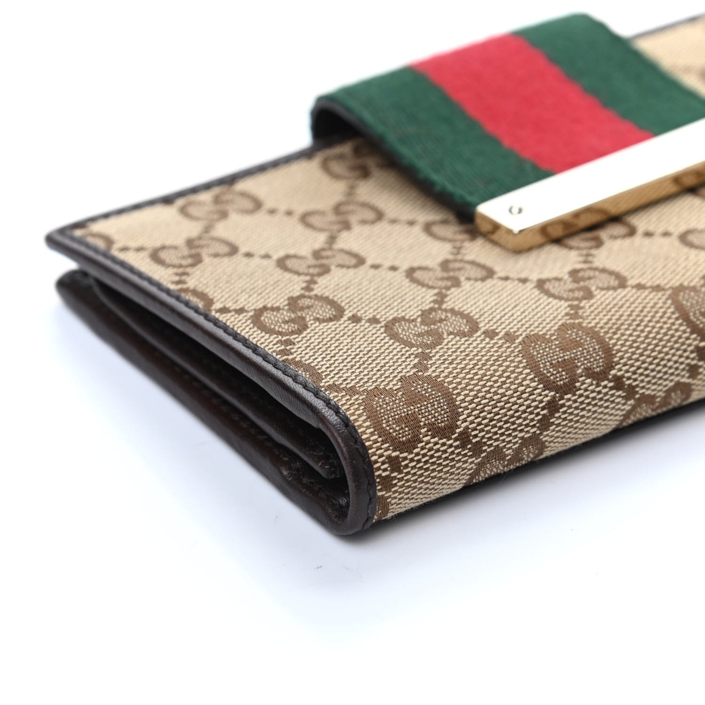 Monogram Calfskin Ladies Web Continental Wallet Beige Ebony Cocoa