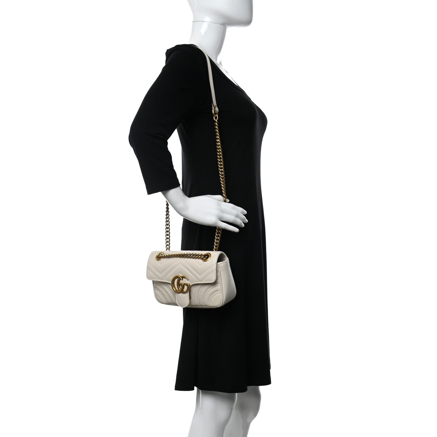 Gucci Calfskin Matelasse Mini GG Marmont Shoulder Bag White 2 of 11