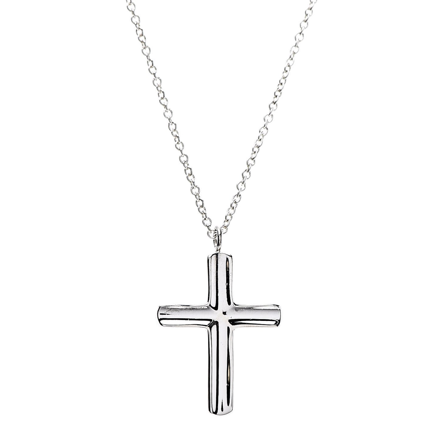 Sterling Silver Concave Cross Pendant Necklace