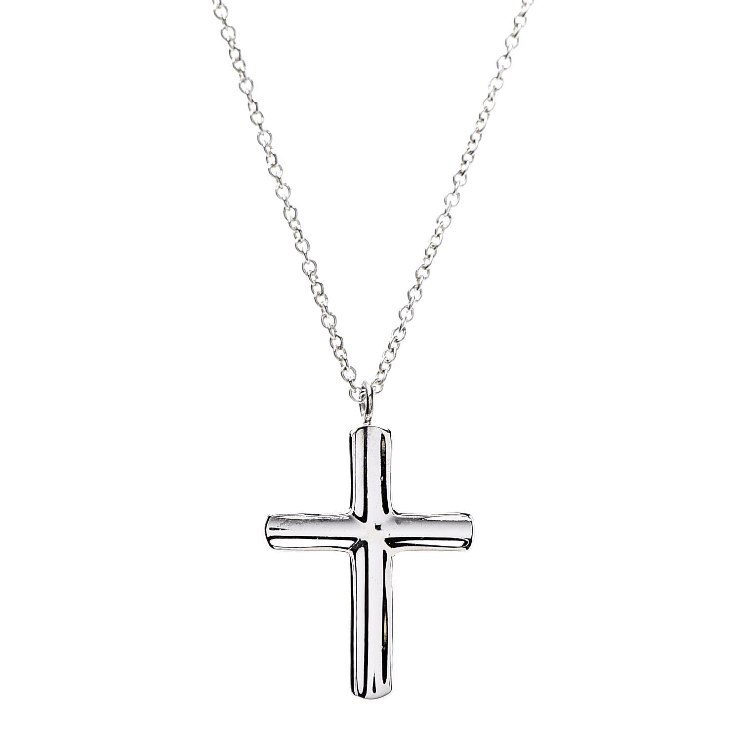 Tiffany Sterling Silver Concave Cross Pendant Necklace 4 of 6