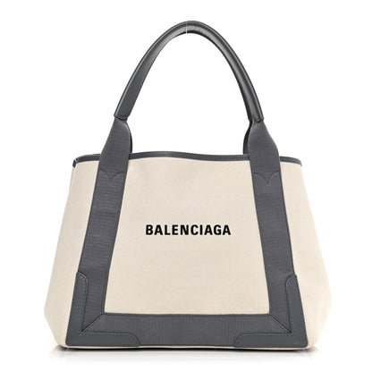 Balenciaga Cotton Canvas Satin Calfskin S Navy Cabas Natural Grey 4 of 12