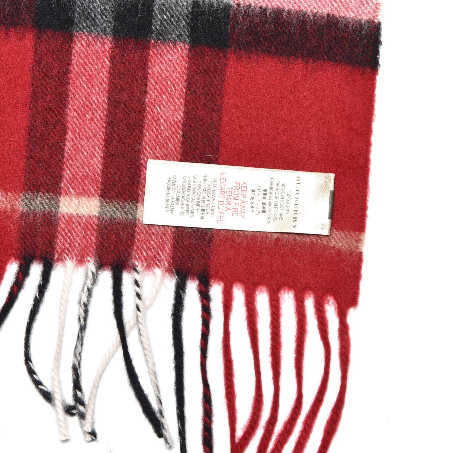 Burberry Cashmere Classic Check Fringe Scarf Parade Red 4 of 5