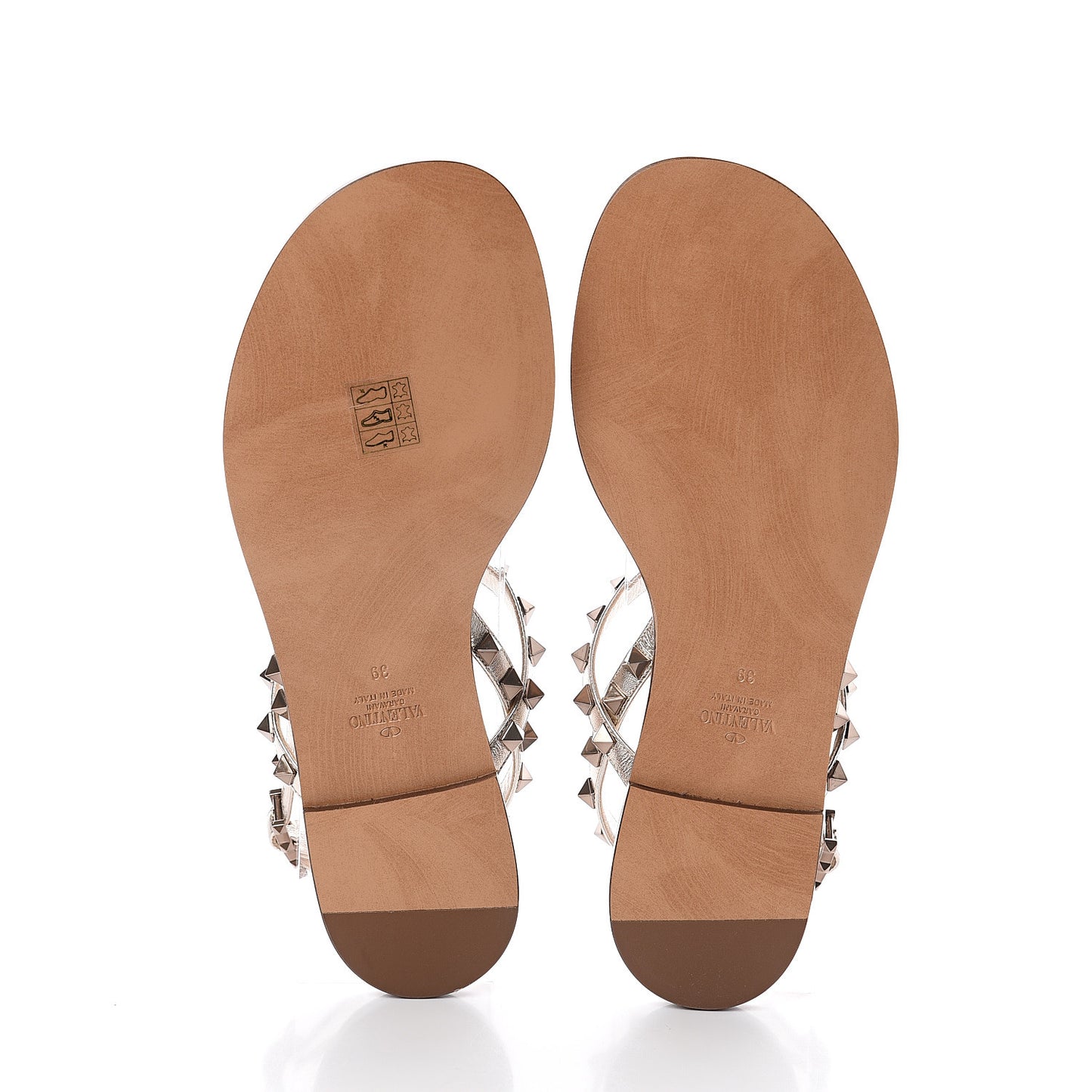 Metallic Nappa Rockstud Slingback Flat Thong Sandals 39 Skin