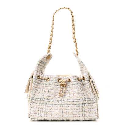 Chanel Tweed Quilted Small Chanel 25 Handbag Ecru Khaki Gold Red 1 of 12