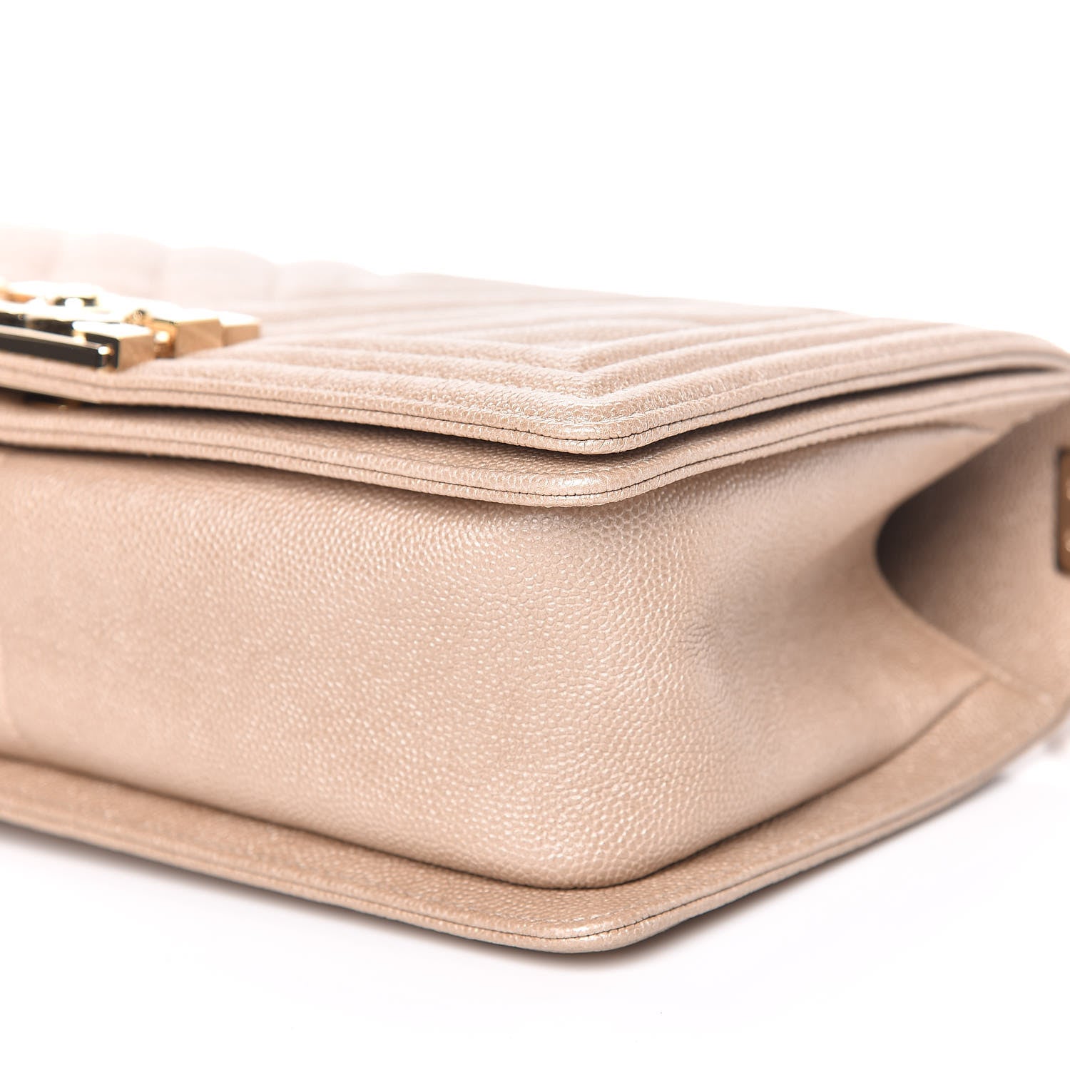 Chanel Metallic Caviar Chevron Quilted Medium Boy Flap Light Beige 6 of 11
