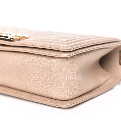 Chanel Metallic Caviar Chevron Quilted Medium Boy Flap Light Beige 6 of 11