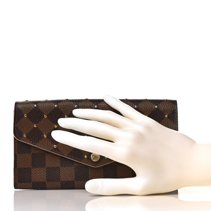 Louis Vuitton Damier Ebene Studded Sarah Wallet NM Rose Ballerine 2 of 8
