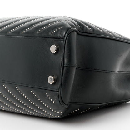 Saint Laurent Lambskin Matelasse Studded Chevron Monogram Shopping Bag Black 11 of 14