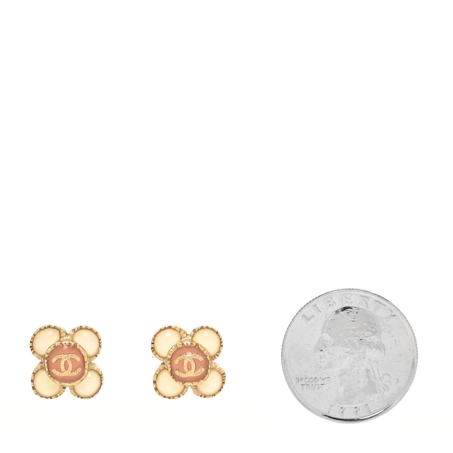 Chanel Enamel Flower CC Earrings Beige Pink 2 of 4