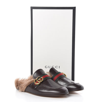Gucci Goatskin Fur Web GG Mens Princetown Slippers 5 Cocoa 8 of 8