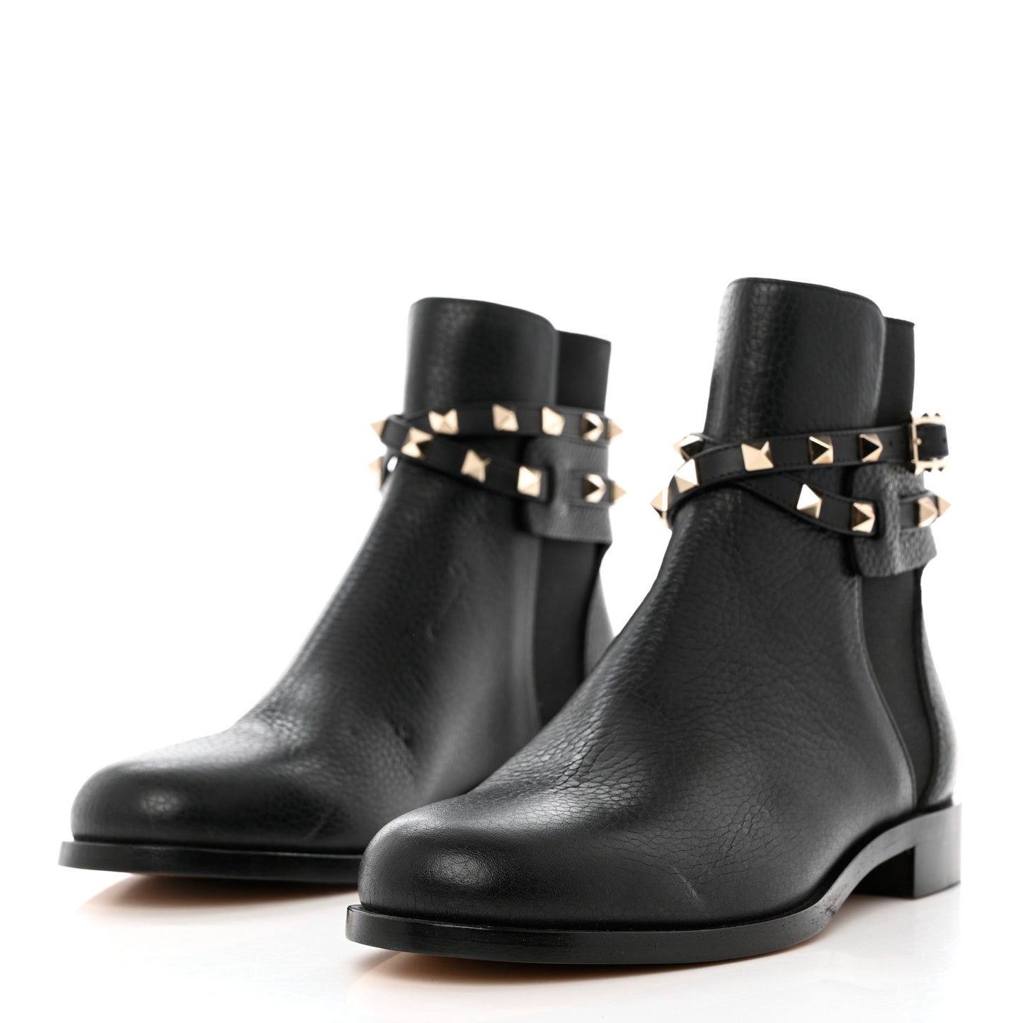 Grained Calfskin Rockstud Beatle Chelsea Ankle Boots 38 Black