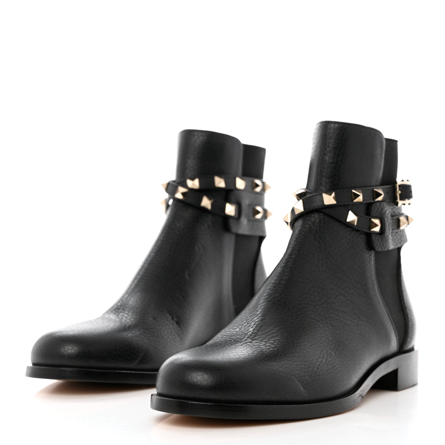 Valentino Garavani Grained Calfskin Rockstud Beatle Chelsea Ankle Boots 38 Black 3 of 12
