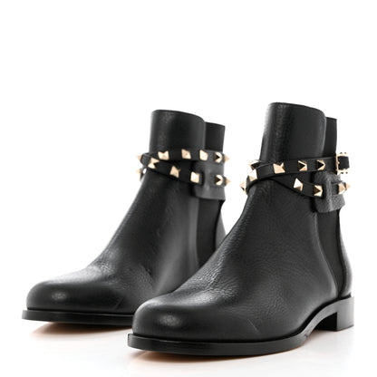 Valentino Garavani Grained Calfskin Rockstud Beatle Chelsea Ankle Boots 38 Black 3 of 12