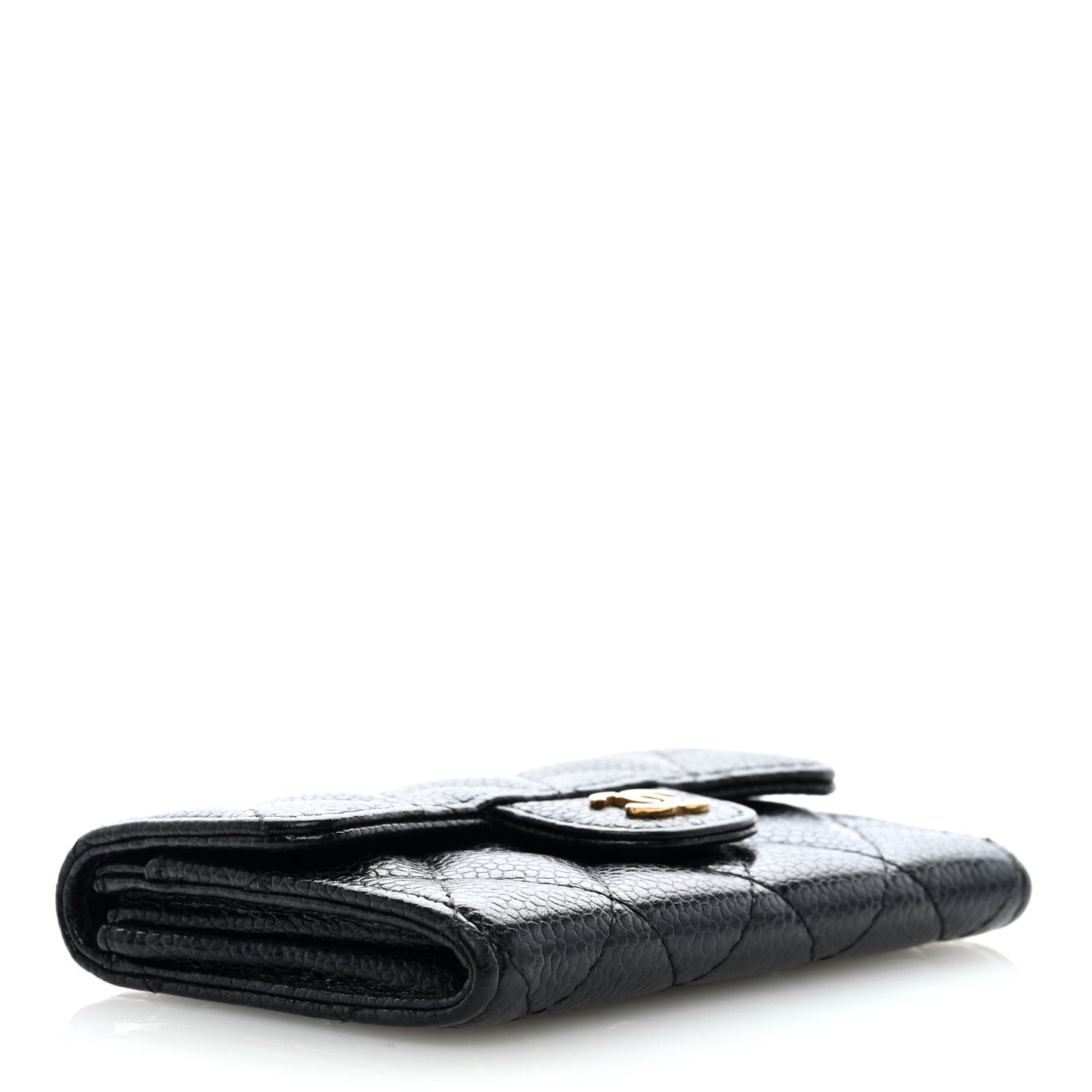 Caviar Quilted Flap Card Holder Wallet Black