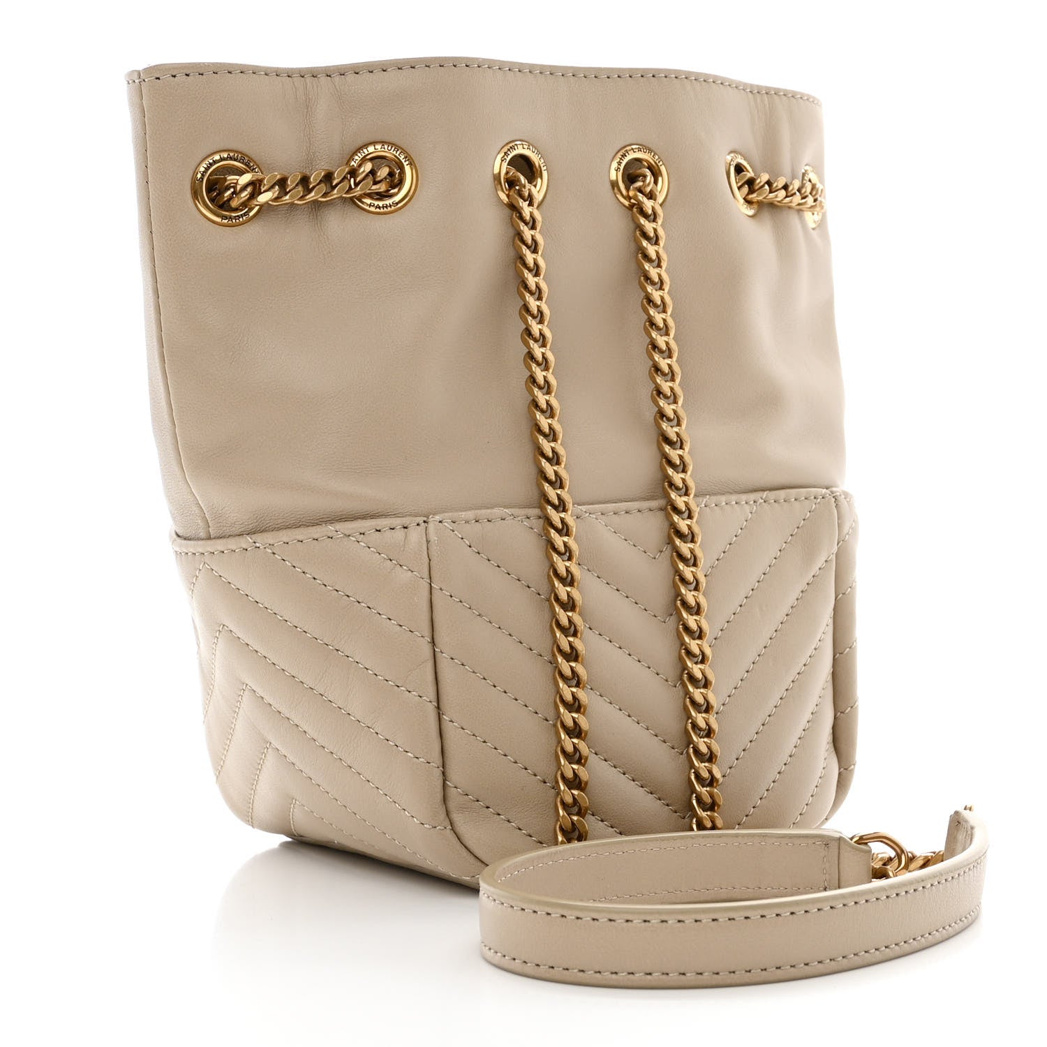 Saint Laurent Lambskin Matelasse Monogram Joe Nano Bucket Bag Beige 3 of 10