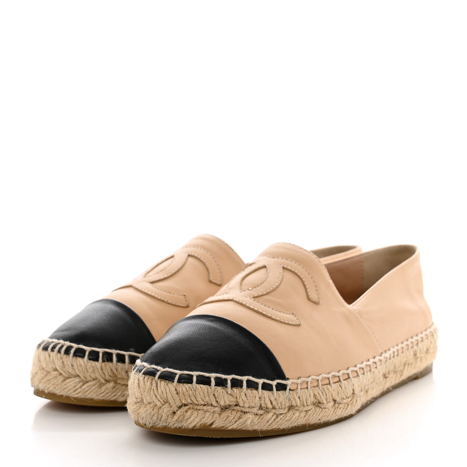 Chanel Lambskin CC Espadrilles 38 Beige Black 3 of 8