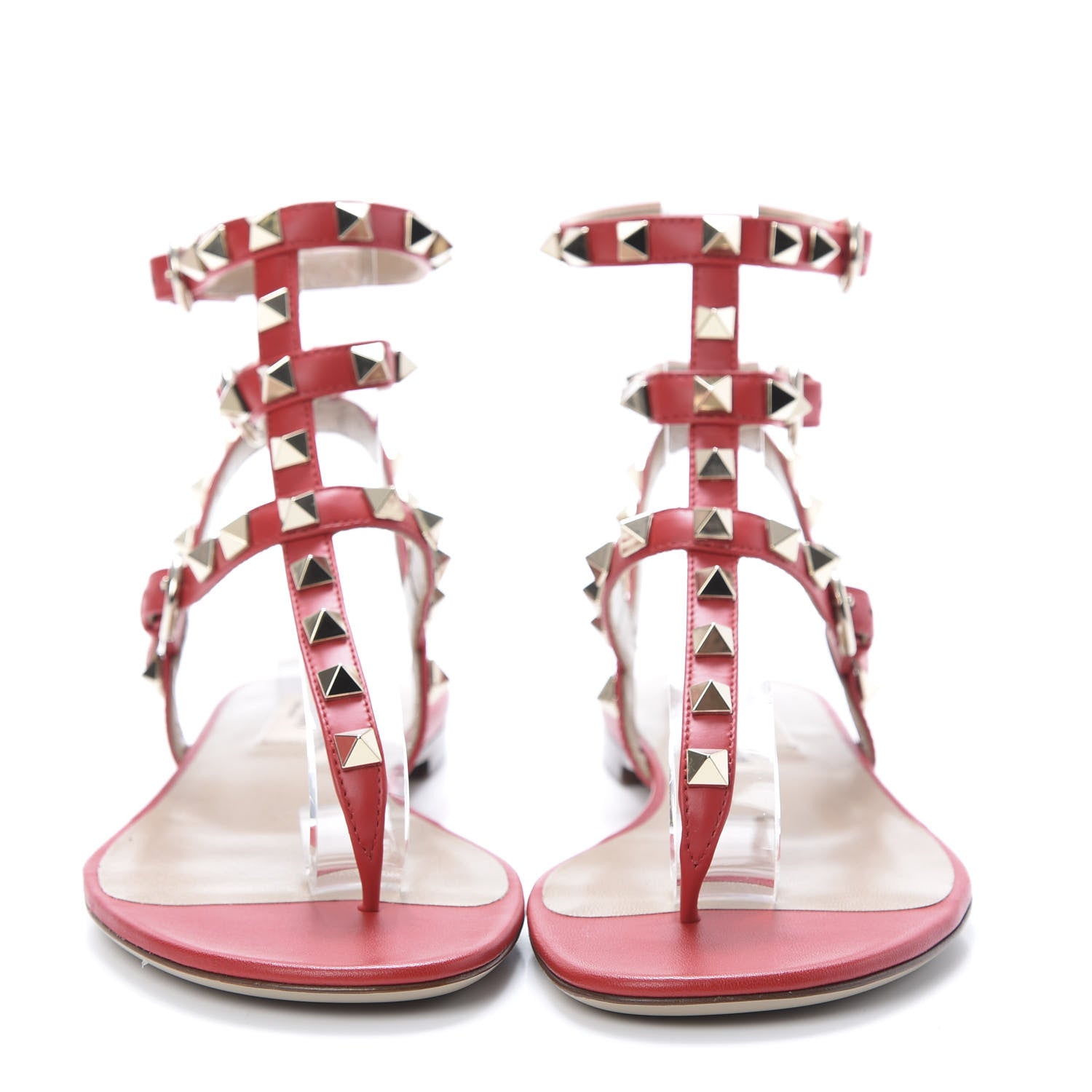 Valentino Garavani Calfskin Rockstud Ankle Wrap Flat Thong Sandals 35 Rouge Pur 2 of 10