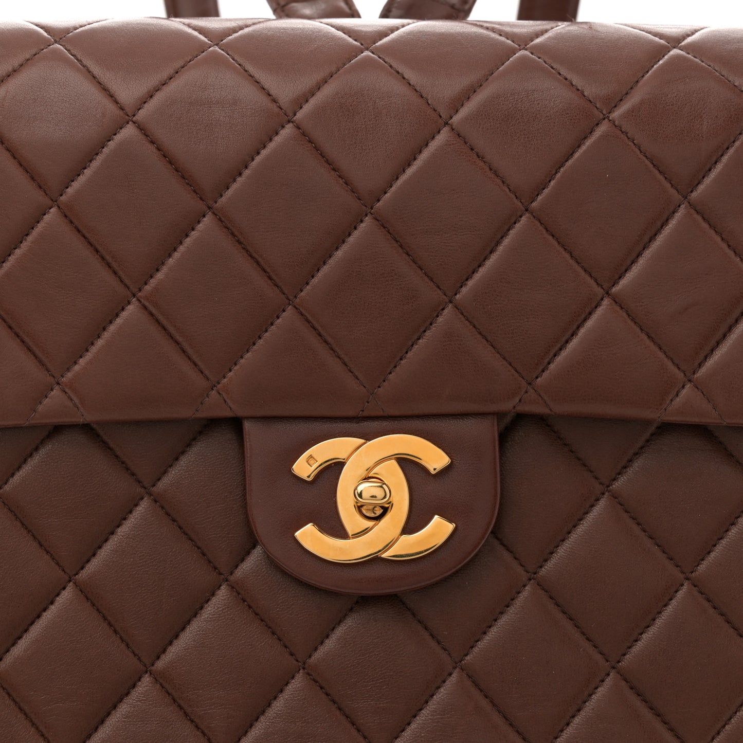 Lambskin Quilted Backpack Brown
