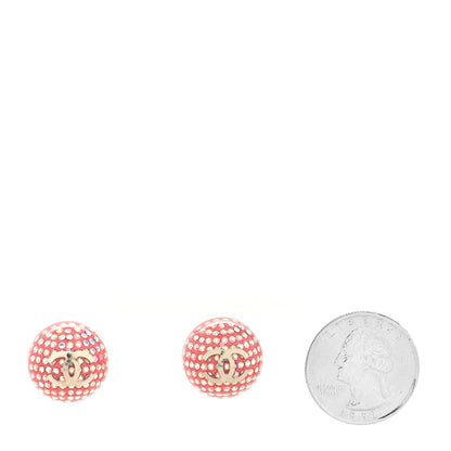 Chanel Resin Crystal CC Ball Earrings Pink Gold 2 of 4