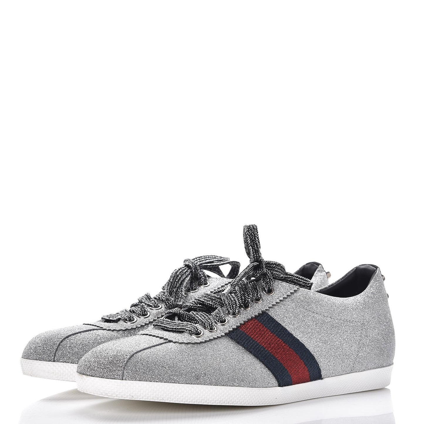 Glitter Fabric Studded Web Sneakers 38 Silver