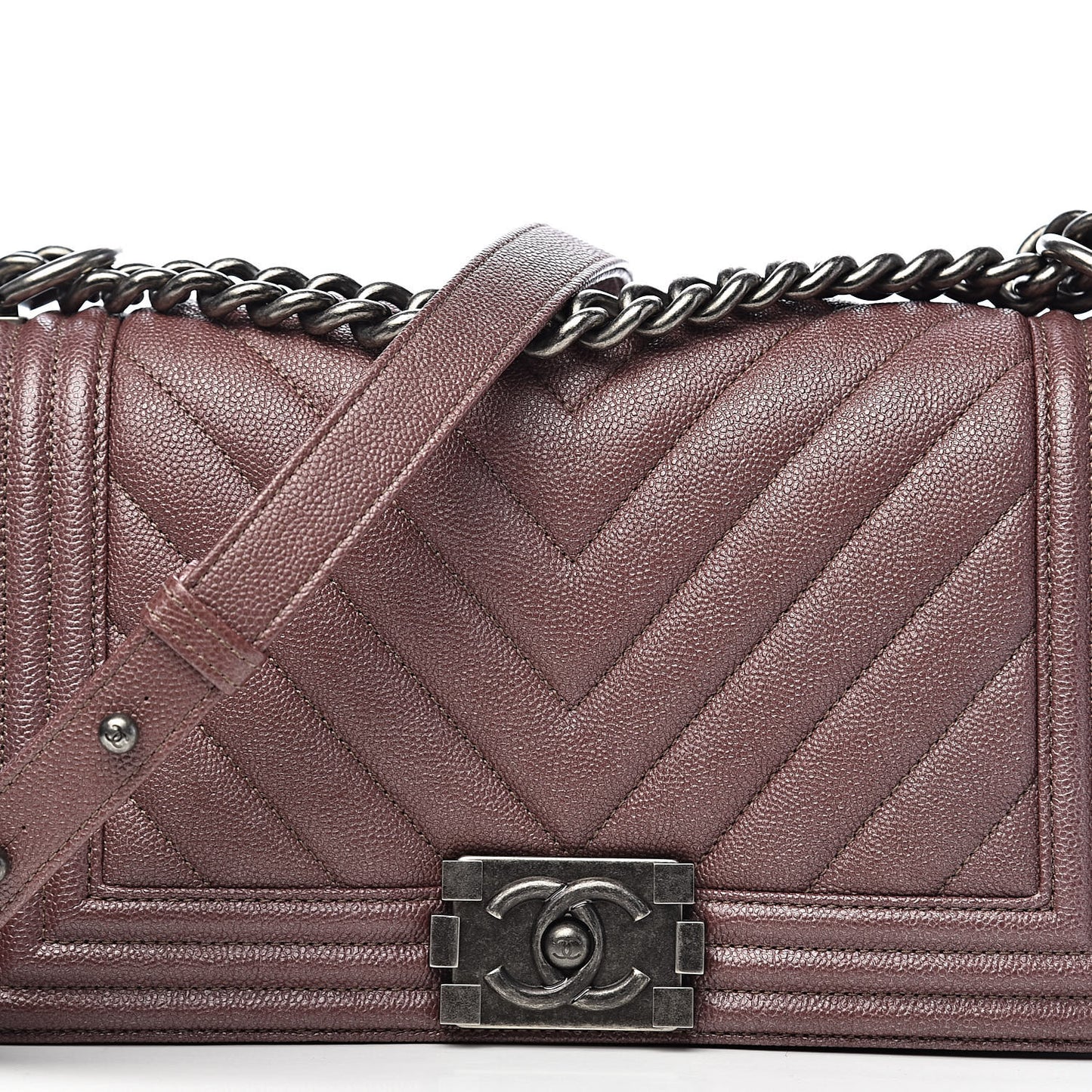 Metallic Caviar Chevron Quilted Medium Boy Flap Dark Pink