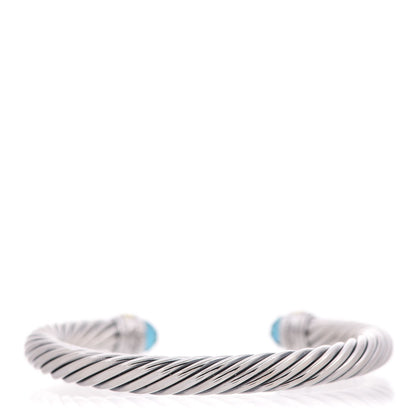 David Yurman Sterling Silver 14K Yellow Gold Blue Topaz 7mm Cable Classics Bracelet 3 of 5