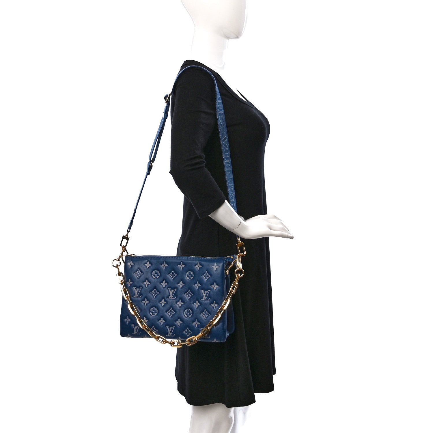 Louis Vuitton Lambskin Embossed Monogram Coussin PM Denim Blue 2 of 8