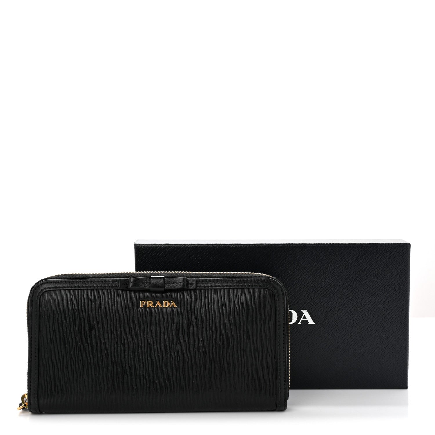 Prada Vitello Move Bow Zip Around Wallet Black 10 of 10