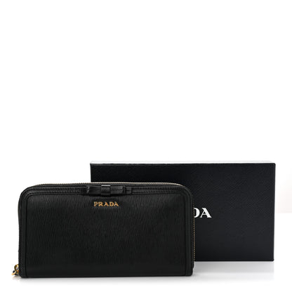 Prada Vitello Move Bow Zip Around Wallet Black 10 of 10