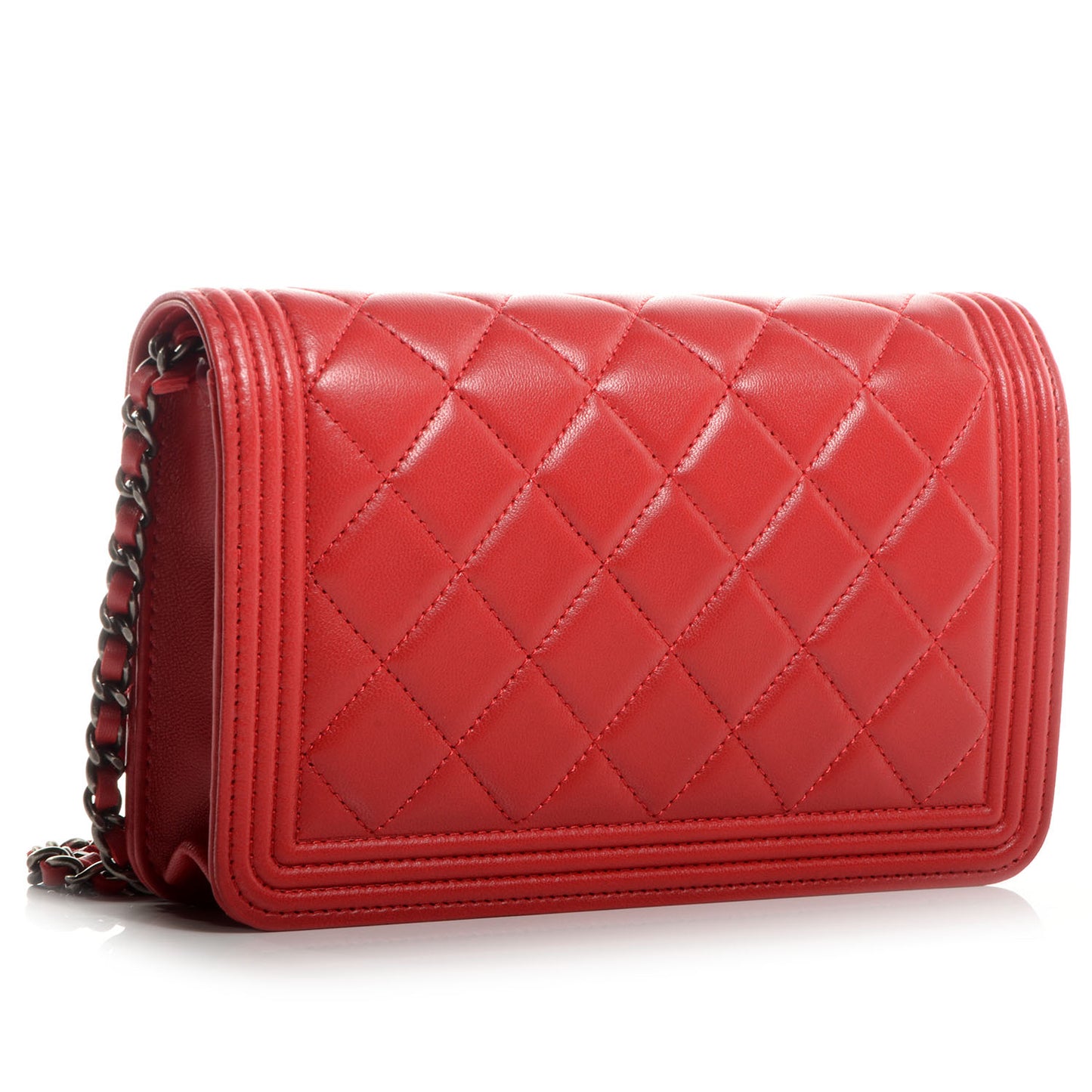 Lambskin Quilted Boy Wallet On Chain WOC Red
