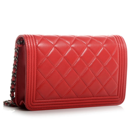 Chanel Lambskin Quilted Boy Wallet On Chain WOC Red 3 of 8
