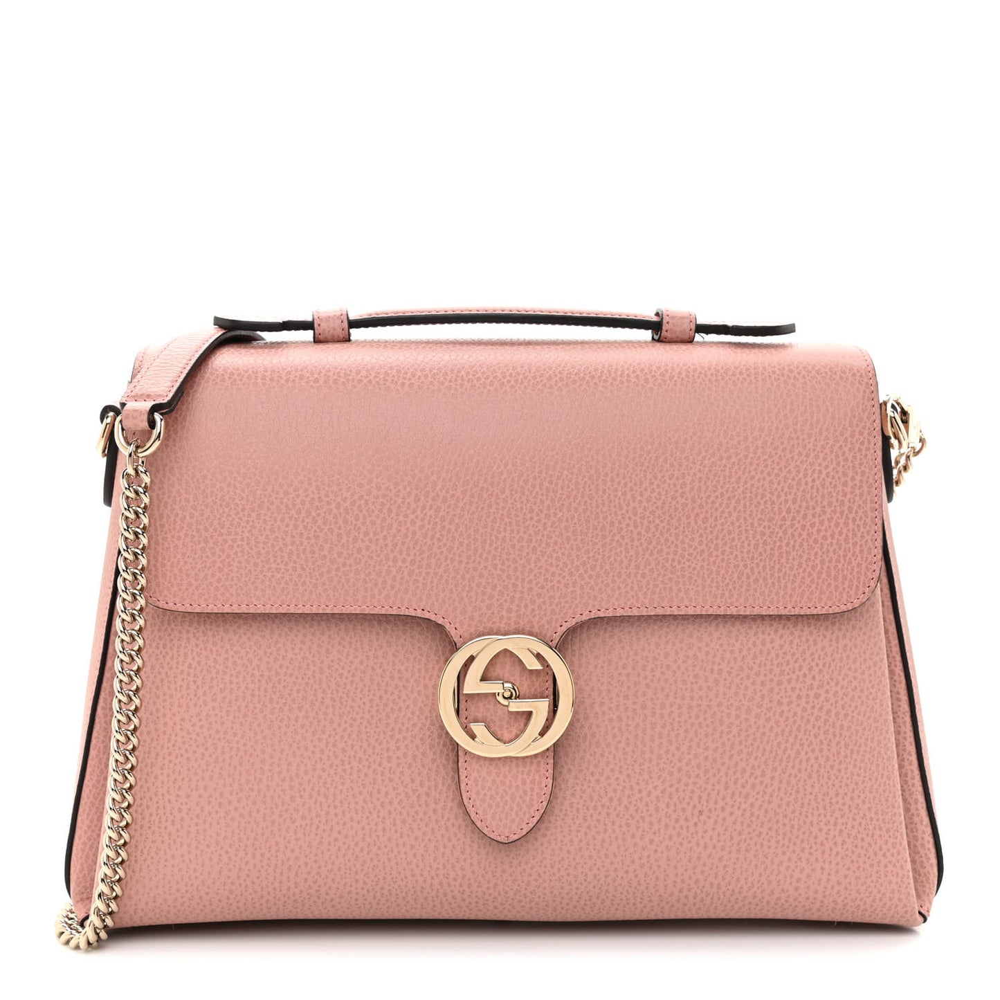 Dollar Calfskin Medium Interlocking G Top Handle Shoulder Bag Soft Pink