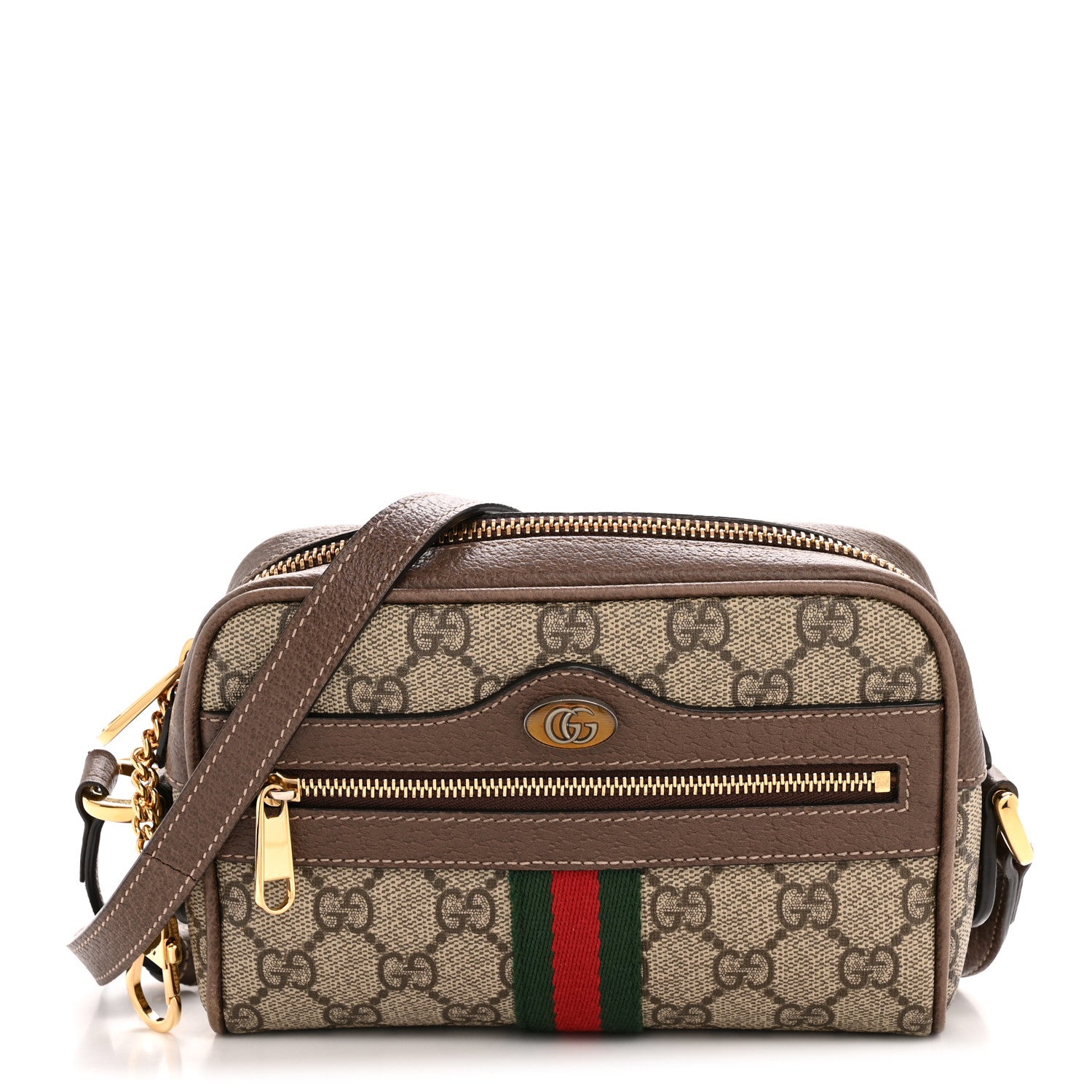 Gucci GG Supreme Monogram Web Mini Ophidia Shoulder Bag Brown 1 of 12