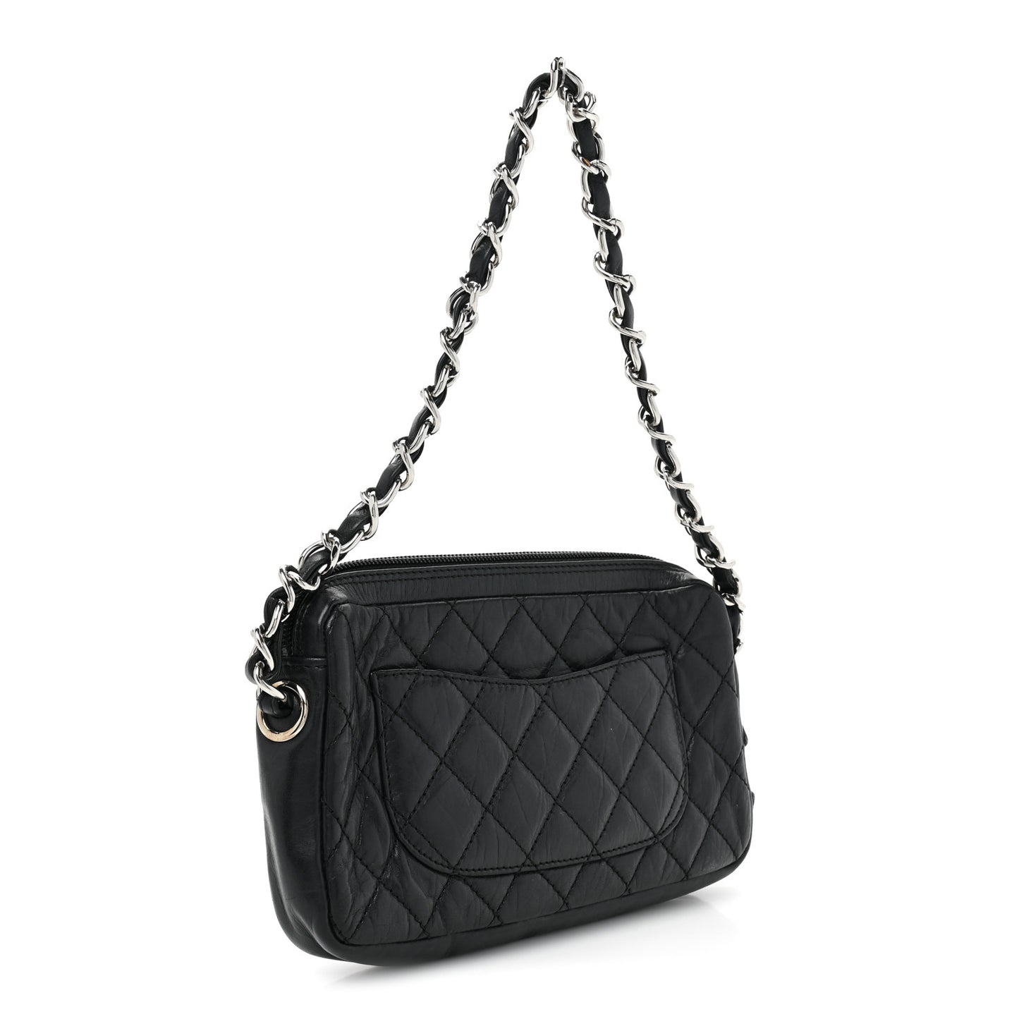 Aged Calfskin Quilted Cambon Pochette Black