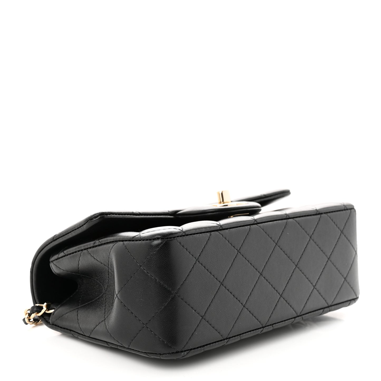 Lambskin Quilted Mini Top Handle Rectangular Flap Black