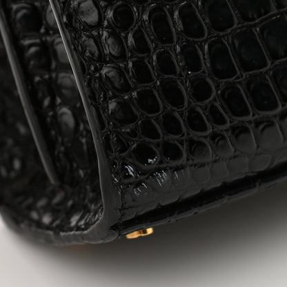Saint Laurent Calfskin Crocodile Embossed Mini Classic Monogram Cassandra Top Handle Black 11 of 12