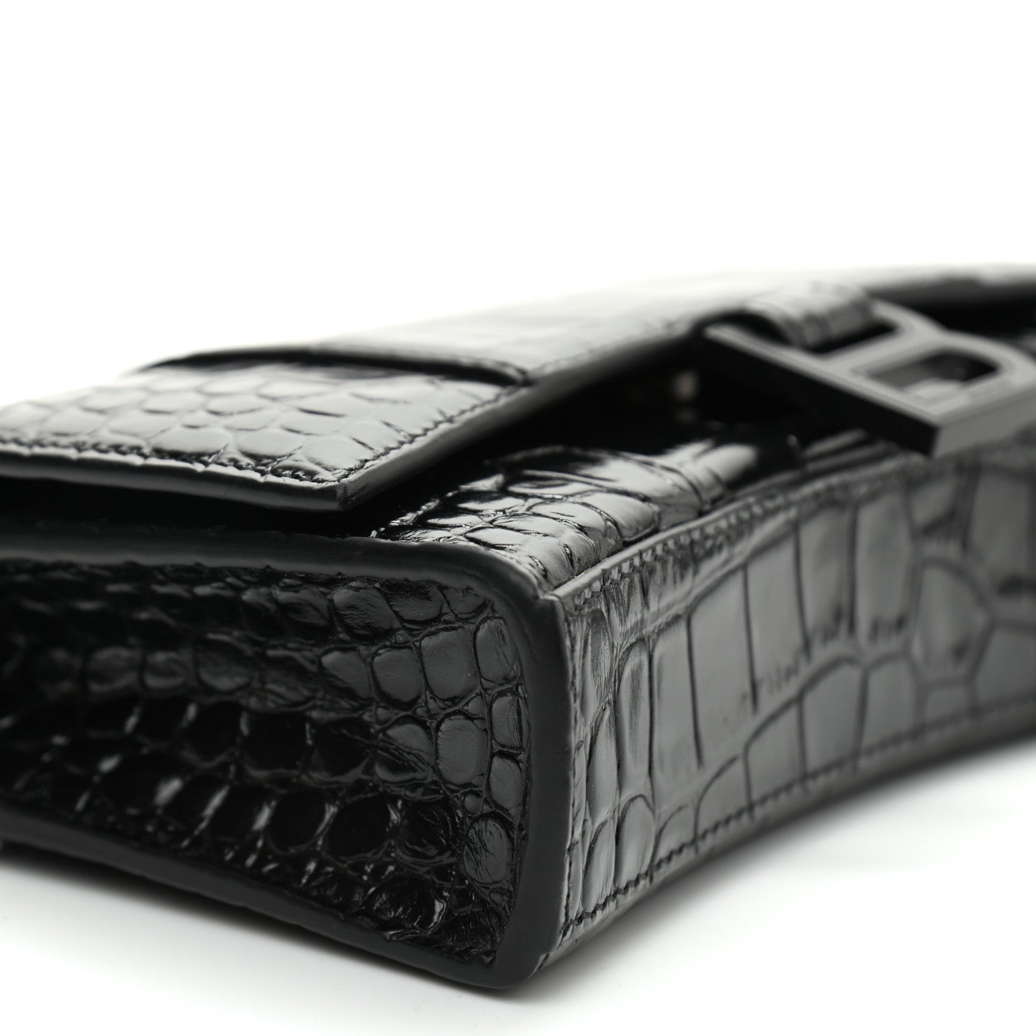 Balenciaga Shiny Calfskin Monochrome Crocodile Embossed Hourglass Chain Bag Black 8 of 9