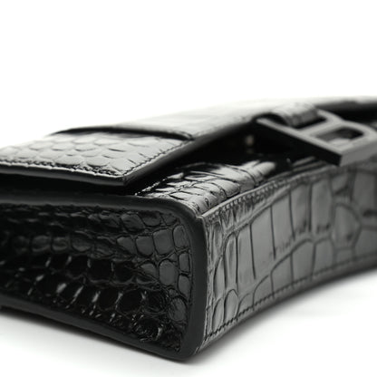 Balenciaga Shiny Calfskin Monochrome Crocodile Embossed Hourglass Chain Bag Black 8 of 9