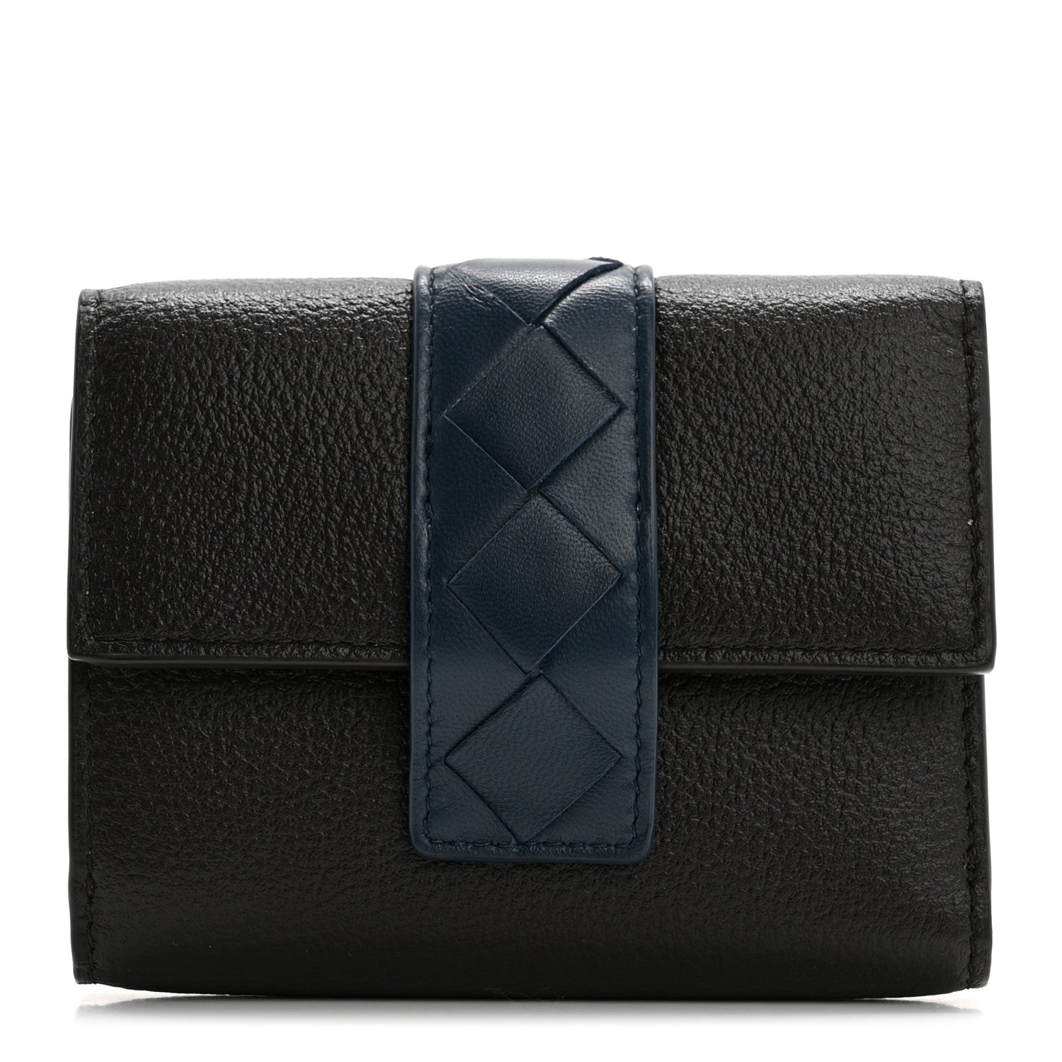 Bottega Veneta Lambskin Calfskin Tag Tri-Fold Zip Wallet Fondant Deep Blue 1 of 8